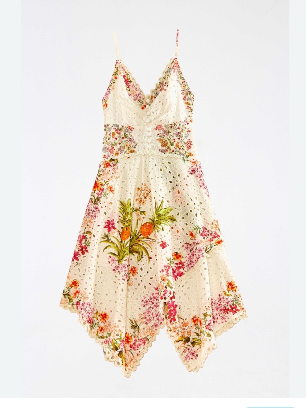 FARM Rio White Floral Eyelet Midi Scarf Dress with Spaghetti Straps. Med.NWOT - Picture 5 of 11